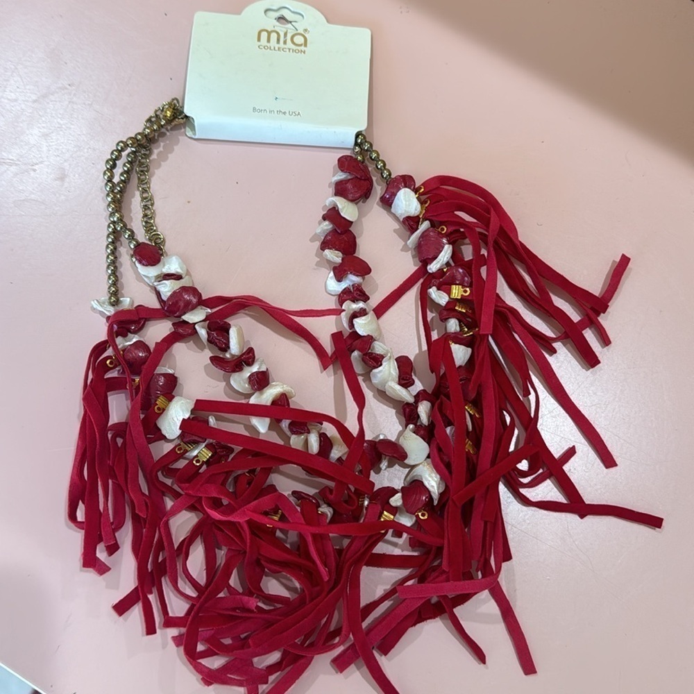 MIA Collection Born In The USA Red Tassels Shell Boho Costume Festival Necklace - Picture 3 of 4